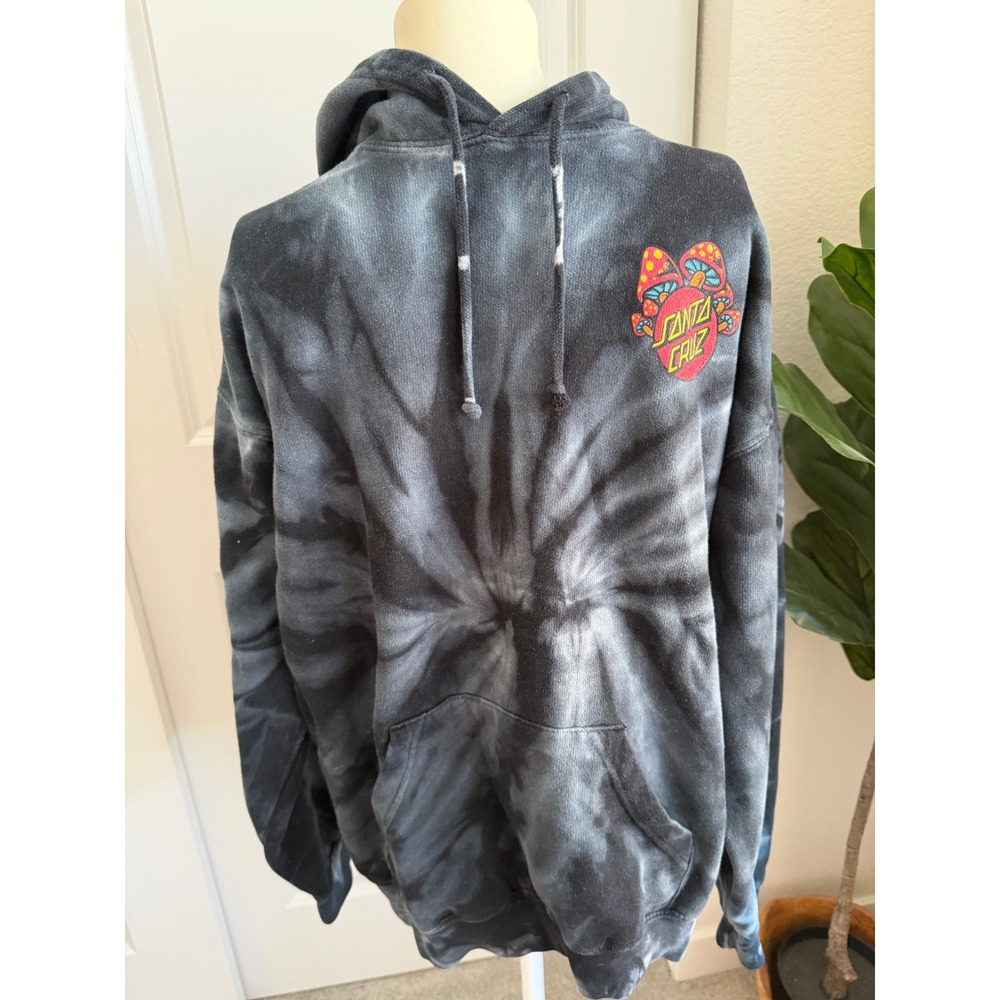 Santa Cruz Skateboards Mushroom Tie Dye Hoodie Mens Medium Black Gray Pullover